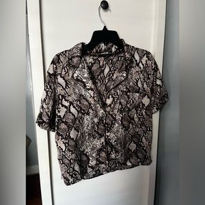 Forever 21 silk snakeskin button down short sleeve shirt